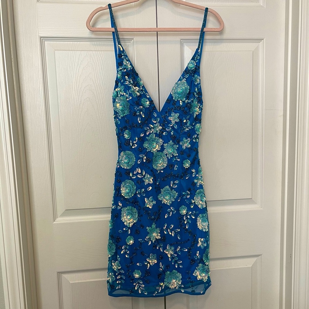 Primavera Blue Mini Sequined Dress Size 4